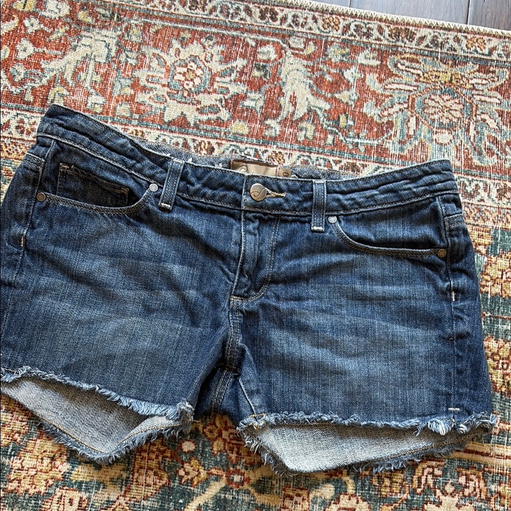PAIGE Blue Jean Shorts Distressed Cut-Off Style